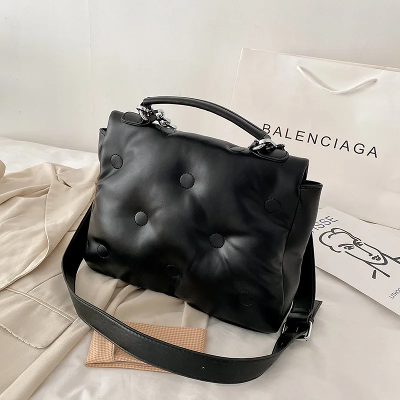 

High-qualityVersatileLarge-capacity Handbags New Space Cotton Soft Leather Handbag Niche Shoulder Messenger Bag