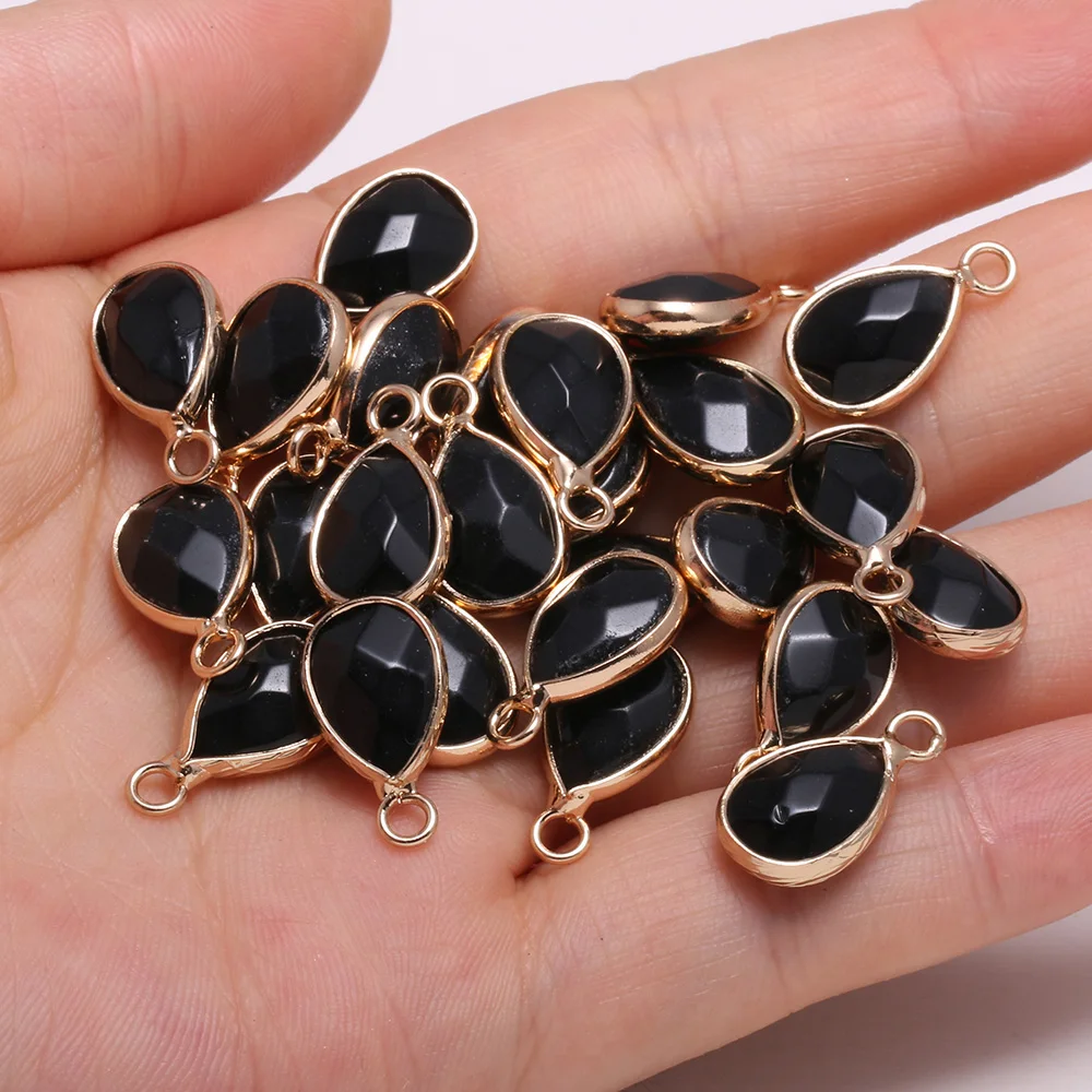

New 5pcs Natural Stone Water Drop Shape Section Black Agats Pendants for Jewelry Making DIY Necklace Size 10x14mm