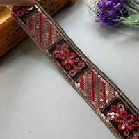 1 yards red sequin lace fabric embroidery flower lace trims floral sequin sewing for bags shoes craft diy apparel fabrics swiss