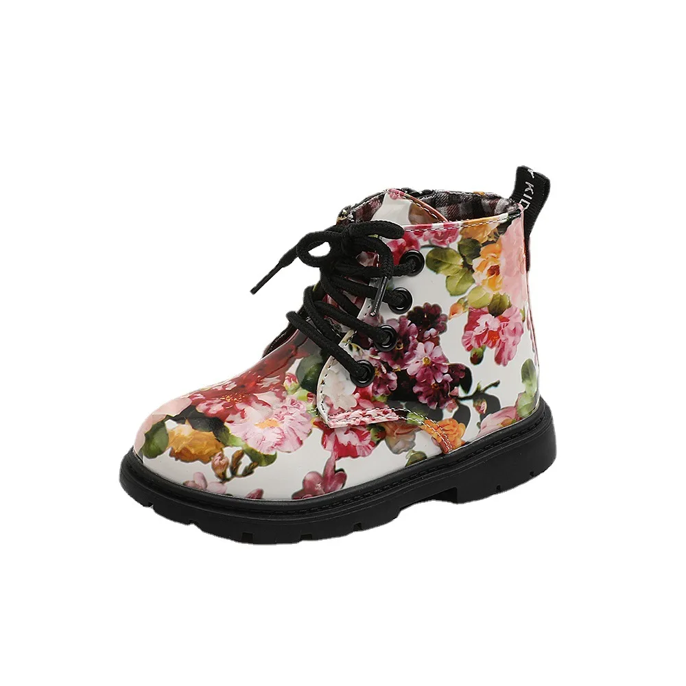

Printed Floral Children Martin Boots 2021 Autumn New Boys Kids Fashion Sneakers Patent Leather Girls Short Boots Baby Footwear