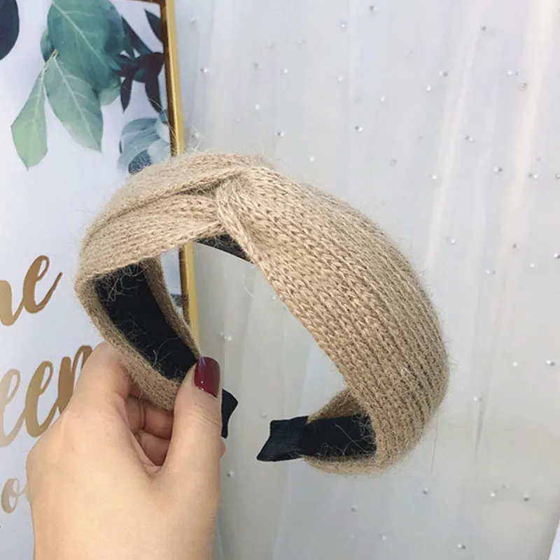 

Cross Knotted Hairbands Knitted Headband Cashmere Woolen Knitting Hair Hoop Solid Color Wide Brimmed Handmade Head Hoop