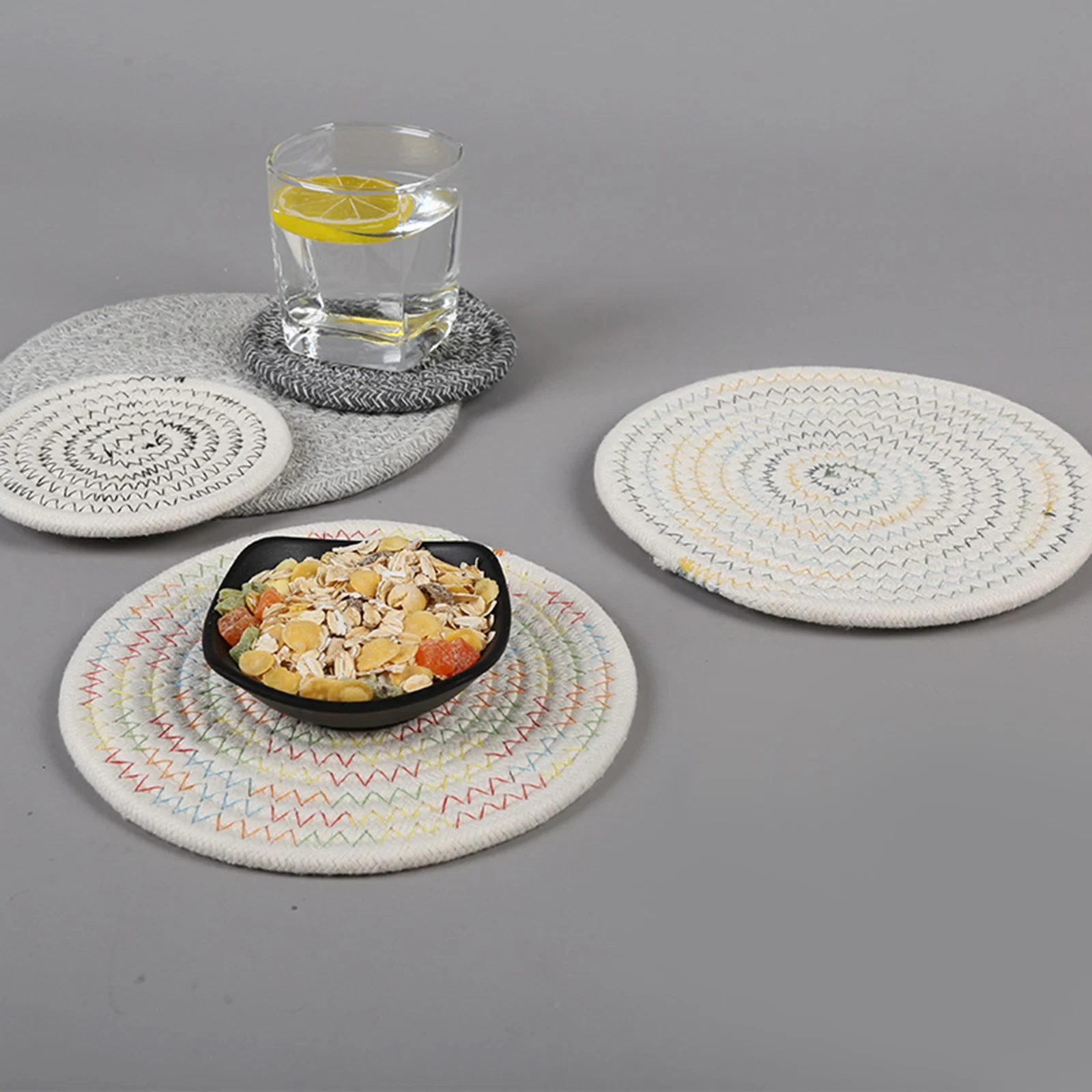 Круглый коврик подставка под чашки из хлопка и льна термостойкая обеденная