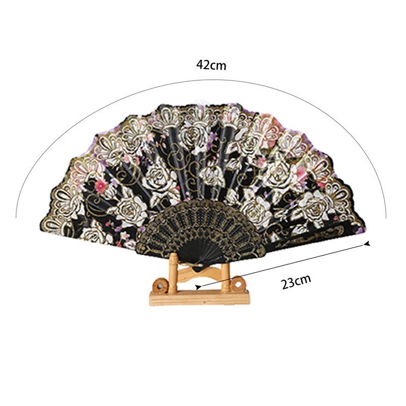 

Vintage Folding Bamboo Fan Chinese Style Hand Held Flower Fan For Dance Party Wedding Colorful Fan Home Decorations