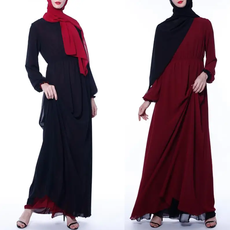 Black with Red Абая для мусульман, Дубай платье хиджаб восточный женский халат для Для женщин Турция Восточный халат из марокена роковой пакистанские платья Исламская, молитвенная одежда - Цвет: Black with Red