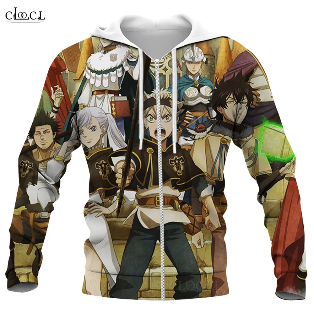 

CLOOCL 3D Black Clover Hoodies 3D Printed Cartoon Anime Hoodie Unisex Long Sleeve Zipper Outfits Creativity DIY Streetwear