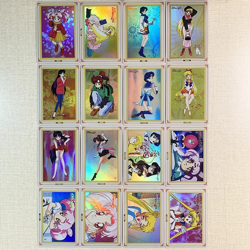 16PCS Sailor Moon Anime Figures Bronzing Flash Cards Tsukino Usagi Mizuno Ami Collectible Toys Birthday Gifts for Children | Игрушки и