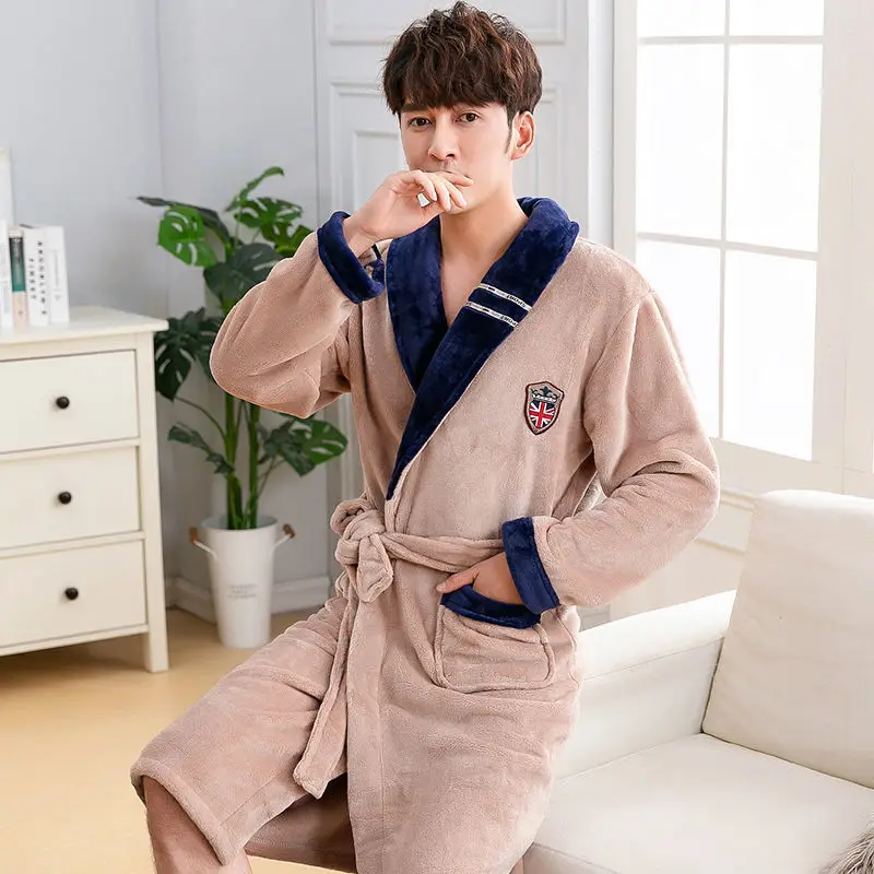Couple Facecloth New Robe Autumn and Winter Bathrobe Bathrobe Female Warm Indoor Loungewear Men and Women Coral Velvet Pajamas