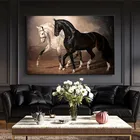 Картины с изображением черно-белых лошадей, современные картины с животными для украшения гостиной, домашний декор, настенные картины для интерьера
