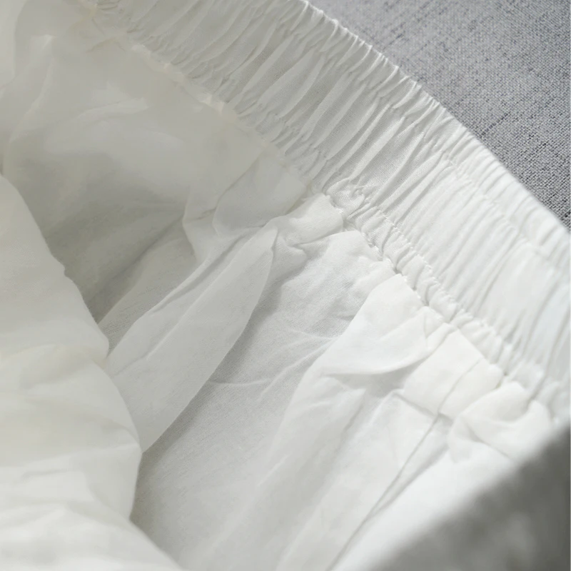 Spring Summer Women Loose Plus Size Sweet Embroidey Comfortable Water Washed Thin Ramie Trousers Elastic Waist Wide Leg Pants