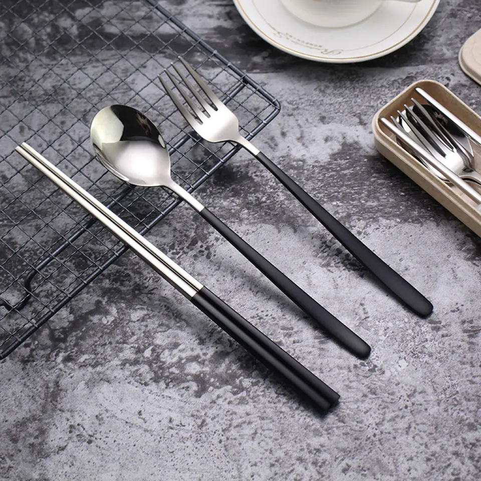 Корейский портативный набор столовых приборов столовая посуда из нержавеющей