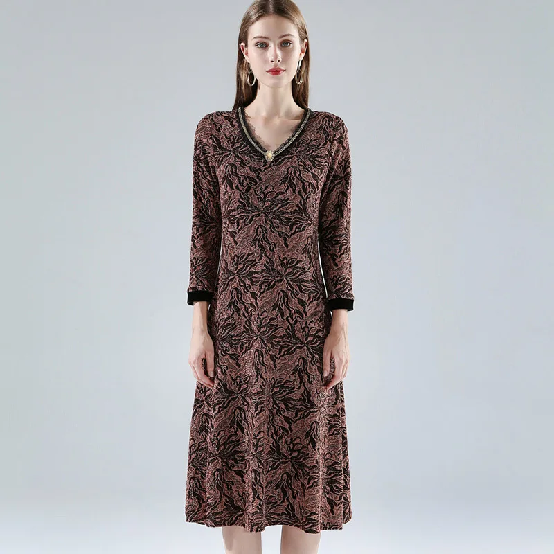 Женское платье 2020 осенне-зимняя одежда для женщин с v-образным вырезом люрексом