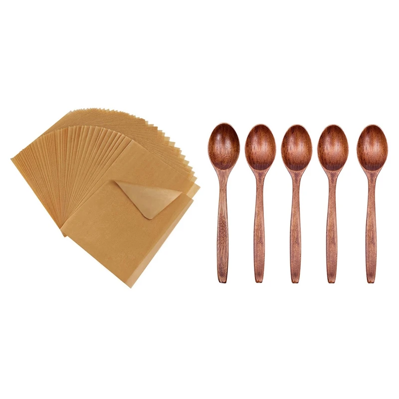 

160 Pcs Parchment Paper Sheets, 12 x 16 Inch & 5x Wooden Spoon Tableware Porridge Bowl Chinese Bamboo Rice Spoon
