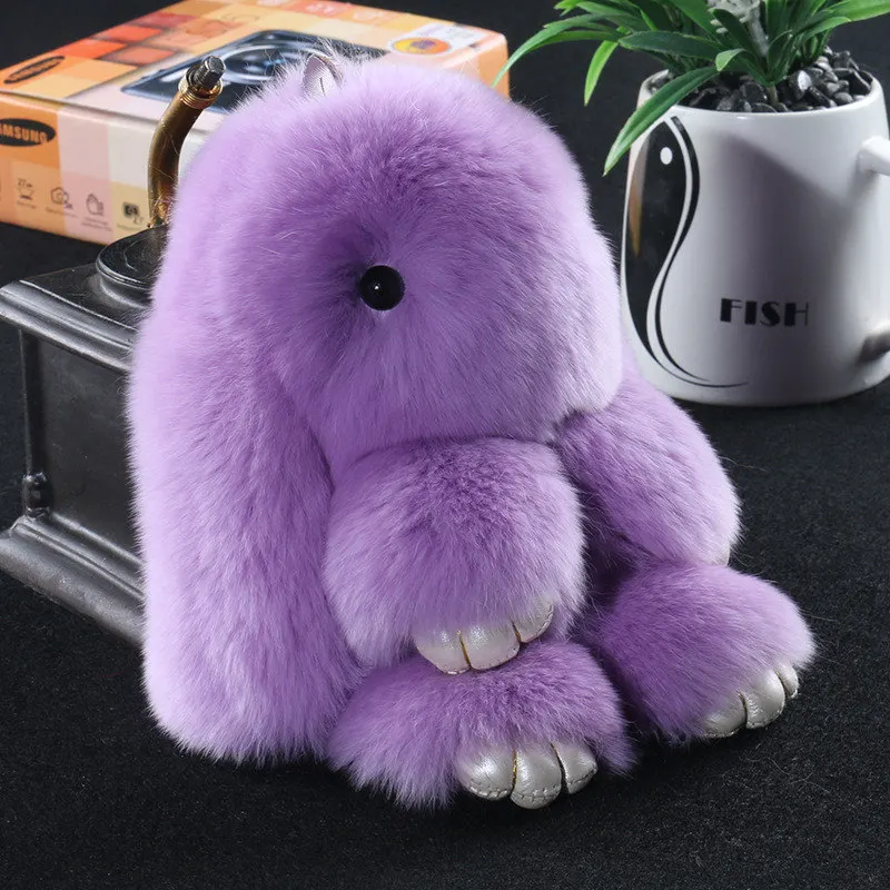 

14cm Cute Pluff Bunny Keychain Rex Genuine Rabbit Fur Key Chains for Women Bag Toys Doll Fluffy Pom Pom Lovely Pompom Keyring