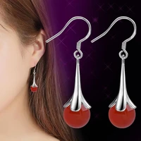 vintage womens earrings with natural stones flower water drop red earrings drop earring jewelry for women