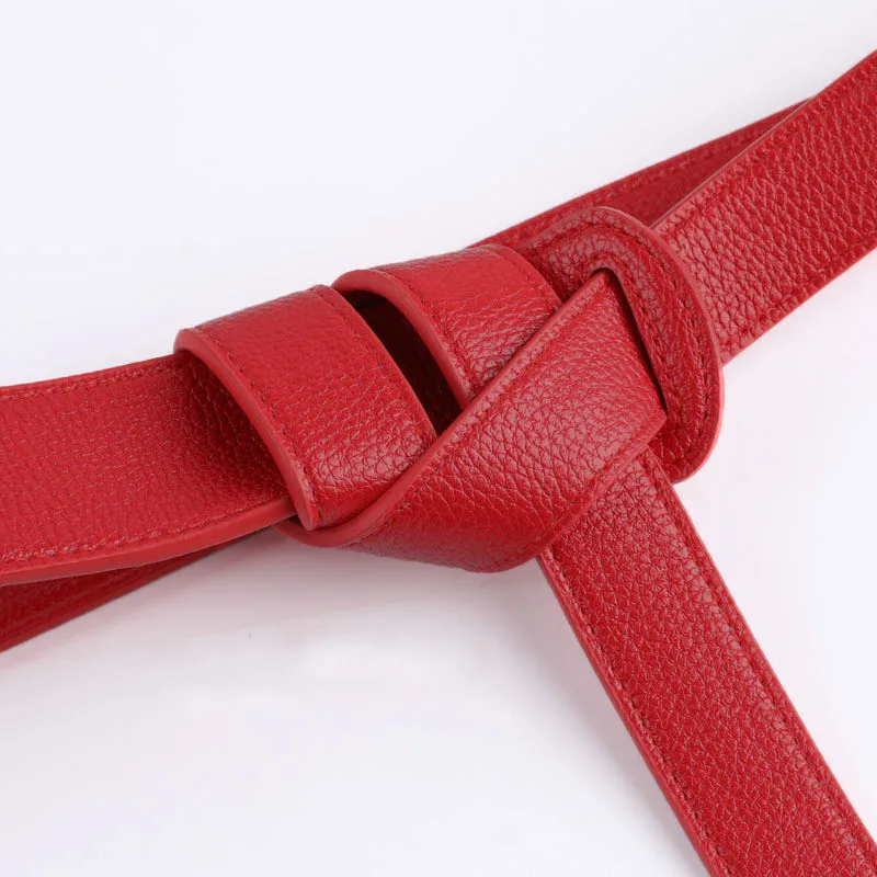 

Luxury Female Belt for Women red Bow design Thin PU Leather Jeans Girdles Loop strap belts bownot brown dress coat accessories