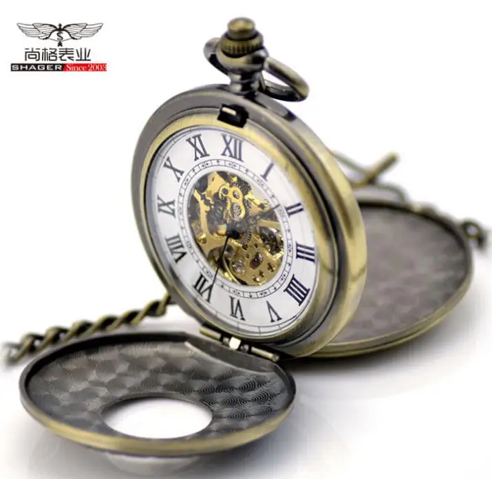 Винтажные Механические карманные часы с бронзовым римским номером двойной