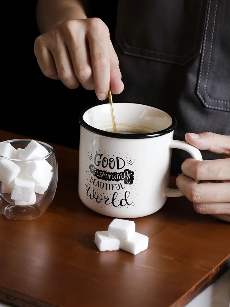 Retro Simple Mugs White High Capacity Ceramic Mug for Couple Creative with Spoon Tazas De Ceramica Juice Coffee MM60MKB | Дом и сад