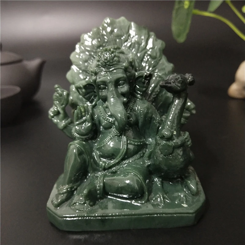 

Lord Ganesha Statue Buddha Elephant God Sculptures With Peacock Man-made Jade Stone Crafts Home Garden Decoration Buddha Statues