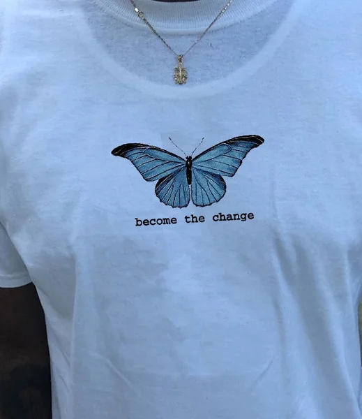 

Become The Change Women's Butterfly Print T-Shirt Summer Cute Aesthetic Inspirational Quotes T-Shirt