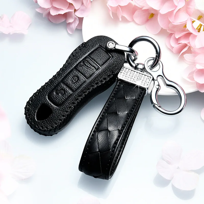 

Luxury Genuine Leather Case Cover for Porsche Cayenne Palamela 718 Macan 911 Car Accessories Key Holder Bag