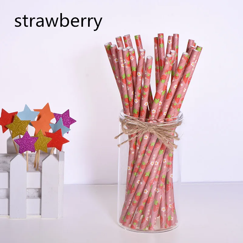 Strawberry 25 шт eco-friendly зеленый бамбук бумажные, с пандой соломинки для дня рождения Свадебная вечеринка Baby Shower украшения событие для питьевой воды - Цвет: Strawberry