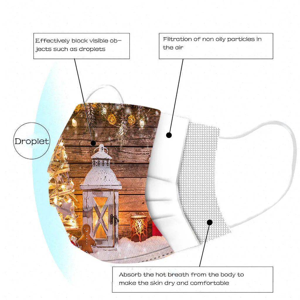 

20pc Christmas Adult's Printing Masks Disposable for Protection Face Mask Breathable Earloop Mask mascarillas