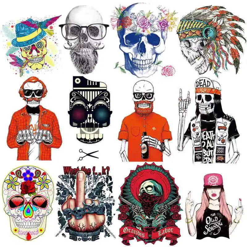 Жутким черепом одежда горячая передача патч Термальность наклейки переводятся