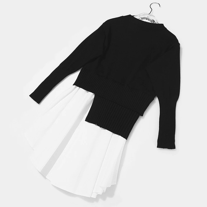 

SeeBeautiful New Fashion Spring 2021 Round Neck Long Sleeve Knitting Stitching Irregular Hem Loose Sweater Women A876