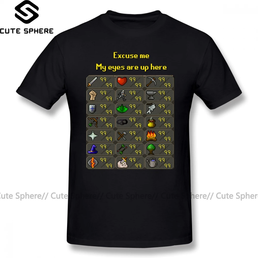 Runescape, футболка, Runescape, My Eyes Are Up Here, футболка, 100 хлопок, графическая футболка, мужская, ХХХ, с коротким рукавом, летняя, забавная футболка