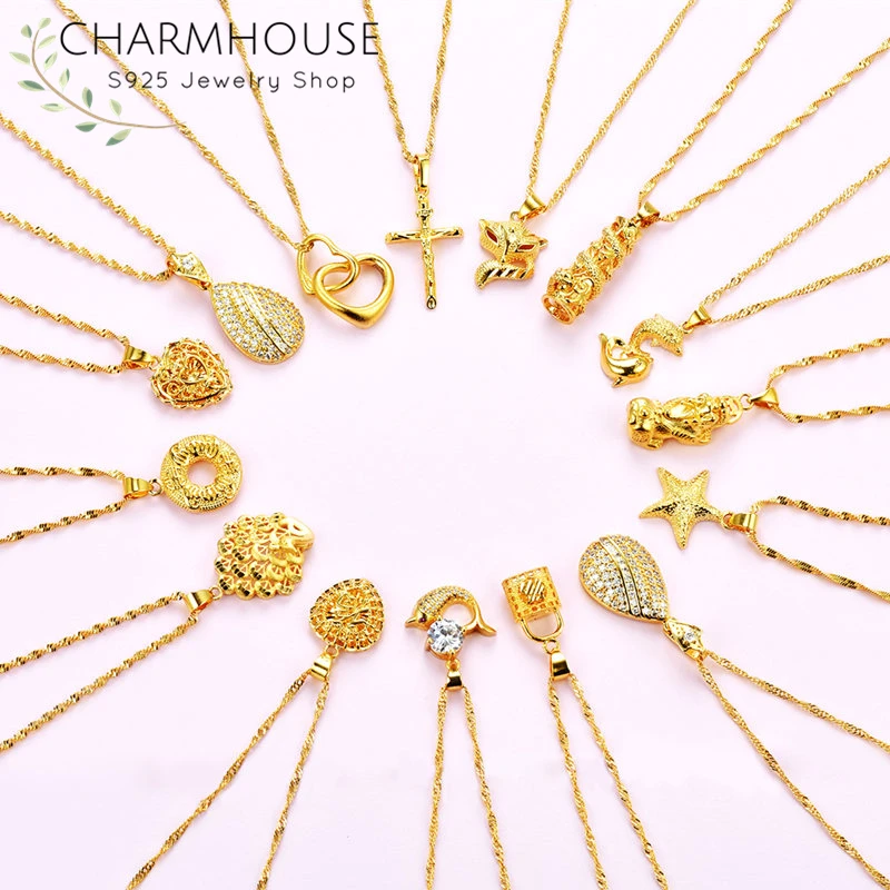 Женское колье с золотым наполнителем 24 К изысканное ожерелье и кулон цепочка