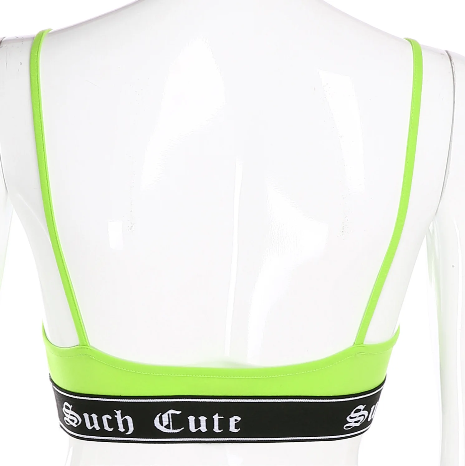Patchwork Sexy V-neck crop Top Women neon color Letter Ribbon Backless Elastic Waist tank Top Streetwear Sleeveless Fitness Tops