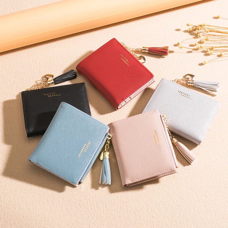 Женский кошелек с кисточкой маленький симпатичный женские короткие кожаные