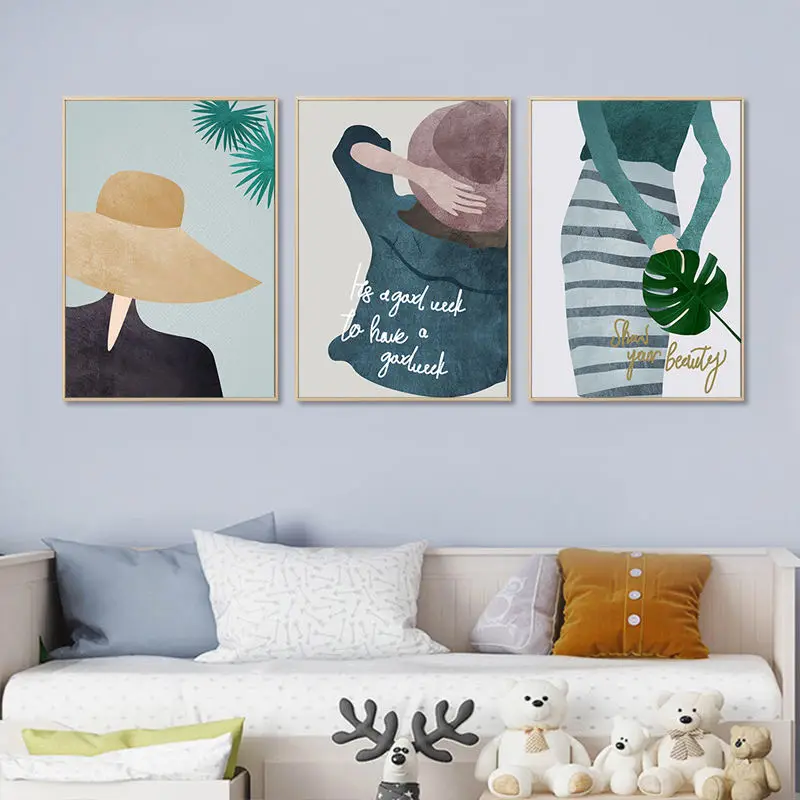 Скандинавский модный холст для девочек картина зеленый минималистичный