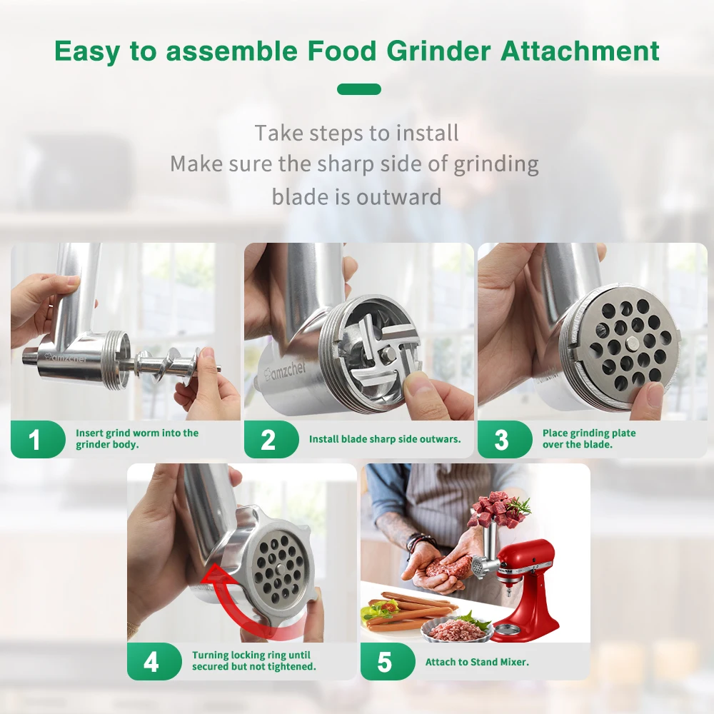 

AMZCHEF Kitchenaid Accessories Food Grinder Attachment Slicer and Shredder Meat Stuffer For KitchenAid Stand Mixer Accessories
