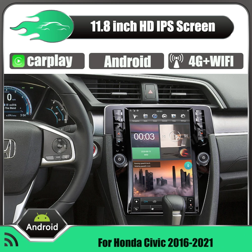 

Автомагнитола 2 Din для Honda Civic 11,8-2016, 2021 дюйма, сенсорный экран HD, аудио, видео плеер, мультимедиа, GPS-навигация, головное устройство