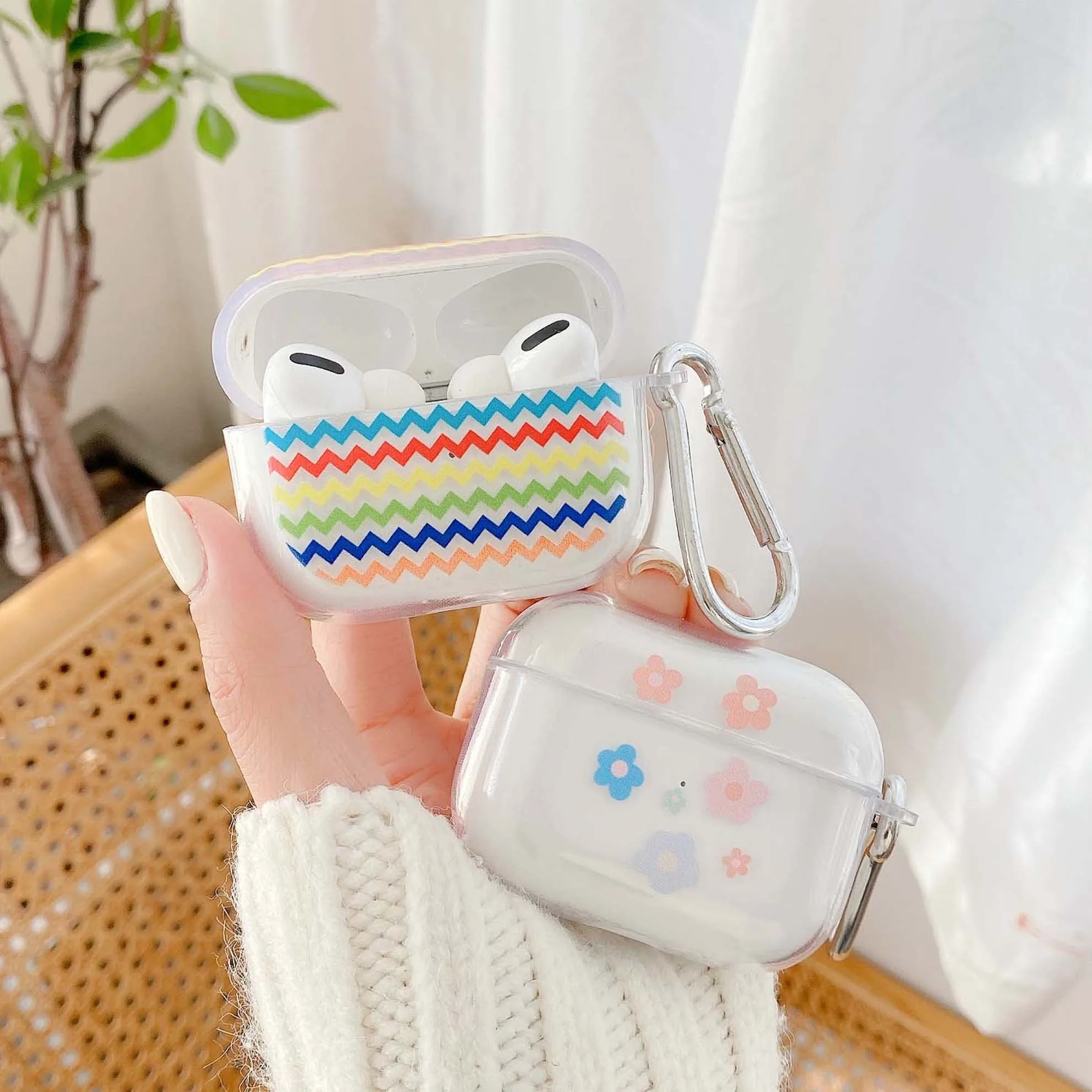 

Rainbow & flower cute headset case for apple airpod pro 3 cases soft silicone cartoon cover for airpod earphone shell 1/2 capa