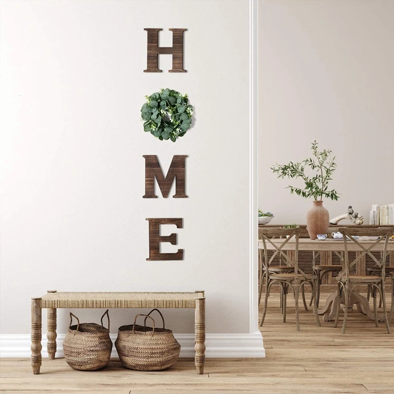 

Wooden Home Sign with Artificial Eucalyptus Wreath,Home Letters for Wall Hanging Decor for Living Room,Entry Way
