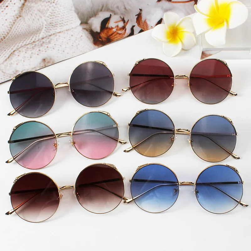 

Women Sunglasses Fashion Trending Round Gradient Lenses Metal Frame Vintage Glasses Luxury Designer Driving Decorative Eyeglasse