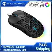 Machenike Gaming Mouse PMW3325 Optical Sensor 60g Light Wired Mice 6400DPI Adjustable Programmable RGB For PC Laptop USB Cable