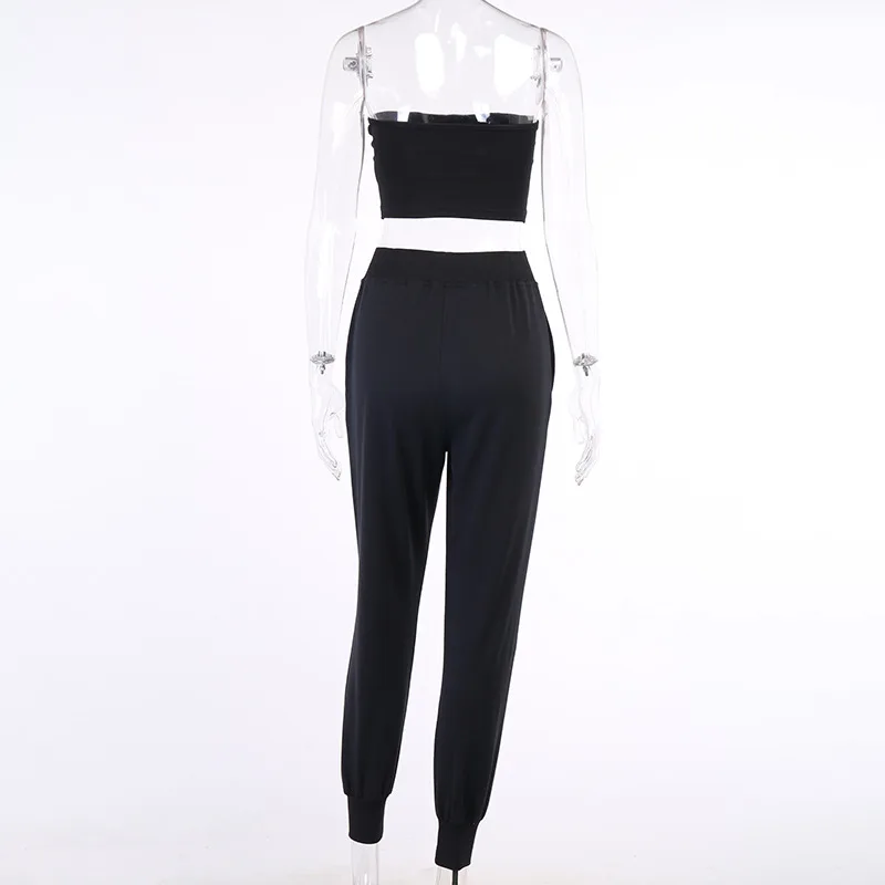 

Spring Autumn Two Piece Set Crop Top And Tracksuit Joggers 2 Piece Set Rhinestones Jogging Long pants Suits Women Sweater