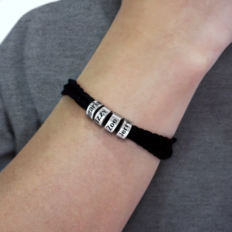 PolishedPlus Customized Titanium Braid Leather Name Letter Bracelets custom personalized Men Fashion Cool birthday gift | Украшения и