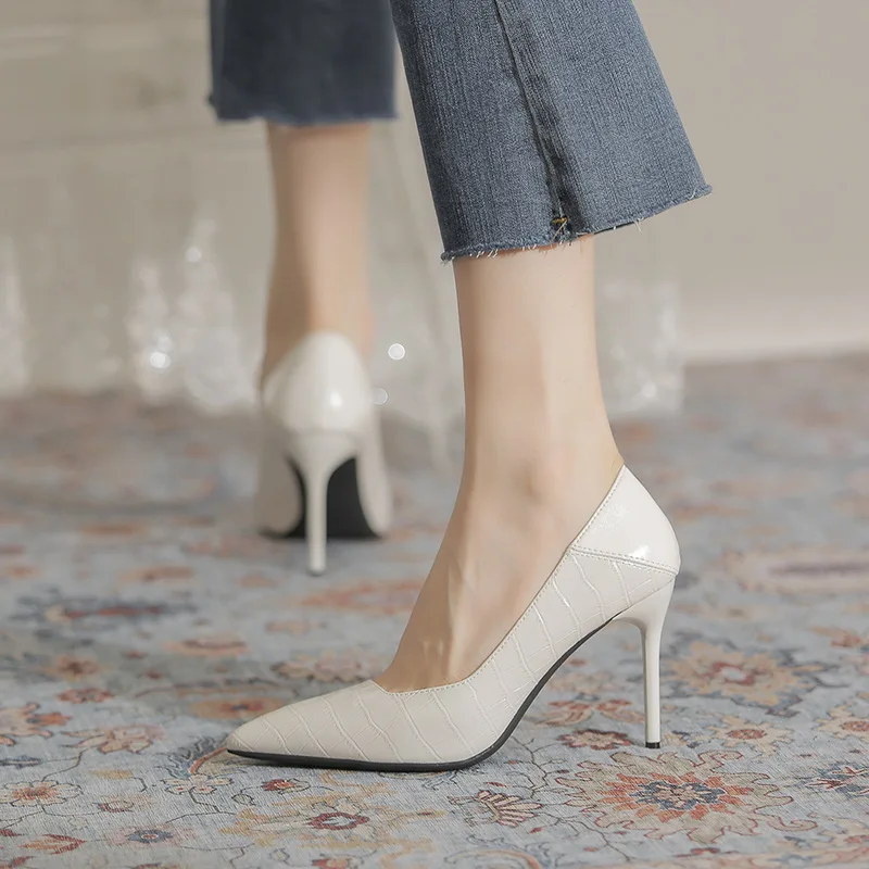

Stone Pattern High Heels Korean Fashion Simple Pointed Toe Women's Shoes Workplace Commuting Stiletto 0L Single Shoes