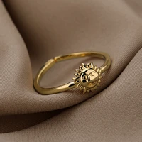 sunflower smiley face rings for women stainless steel gold sun face finger ring vintage aesthetic jewelry gift anillos mujer