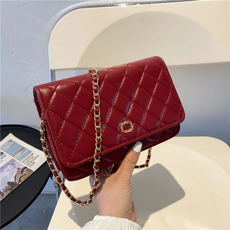 

New Trendy Rhombus Chain Bag Trendy Mobile Phone Fashion Western Style Female Bag Solid Color with Cover Messenger Bag