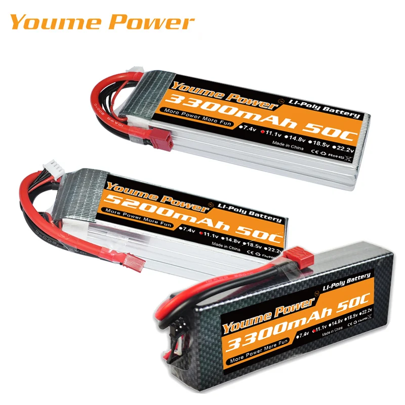 Youme-bater&iacute;a Lipo 3S de 11,1 V, 6200mAh, 6500mAh, 3300mAh, 4500mAh, 5200mAh, carcasa dura 50C 60C, enchufe Deans para TRAXXAS 1:10, coche, barco, Dron-0