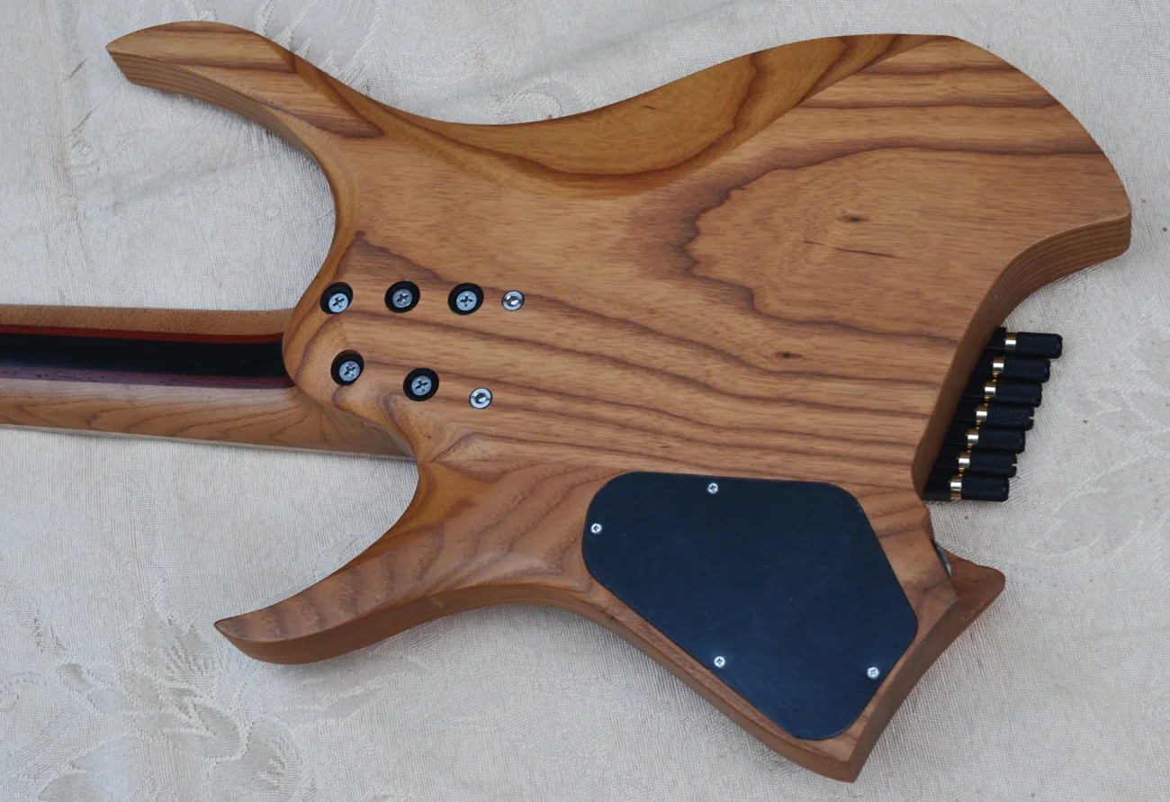 aufgefächert bünde 7 strings kopflose elektrische gitarre schwarz farbe 5 lagen gerösteten ahorn hals ergonomische asymmetrische neck g