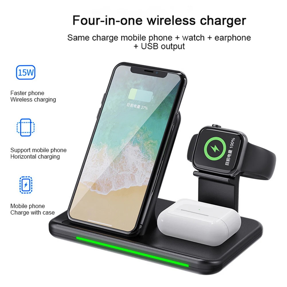 

15W Wireless Charger Charging Station Three-in-one Wireless Charger Phones Watches And Earphones For Iphone Xiaomi
