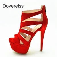 dovereiss fashion womens shoes summer cage pure color red back zipper platform sexy narrow band new consice sandals 42 43