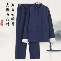 traditional chinese style men cotton linen tops pants hanfu tang suit kung fu tai chi uniform oriental fashion clothing sets