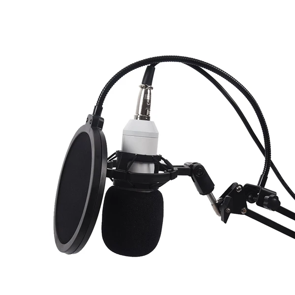 White BM800 конденсаторный микрофон комплект студийная Подвеска стрелы ножничный рычаг звуковая карта - Цвет: White